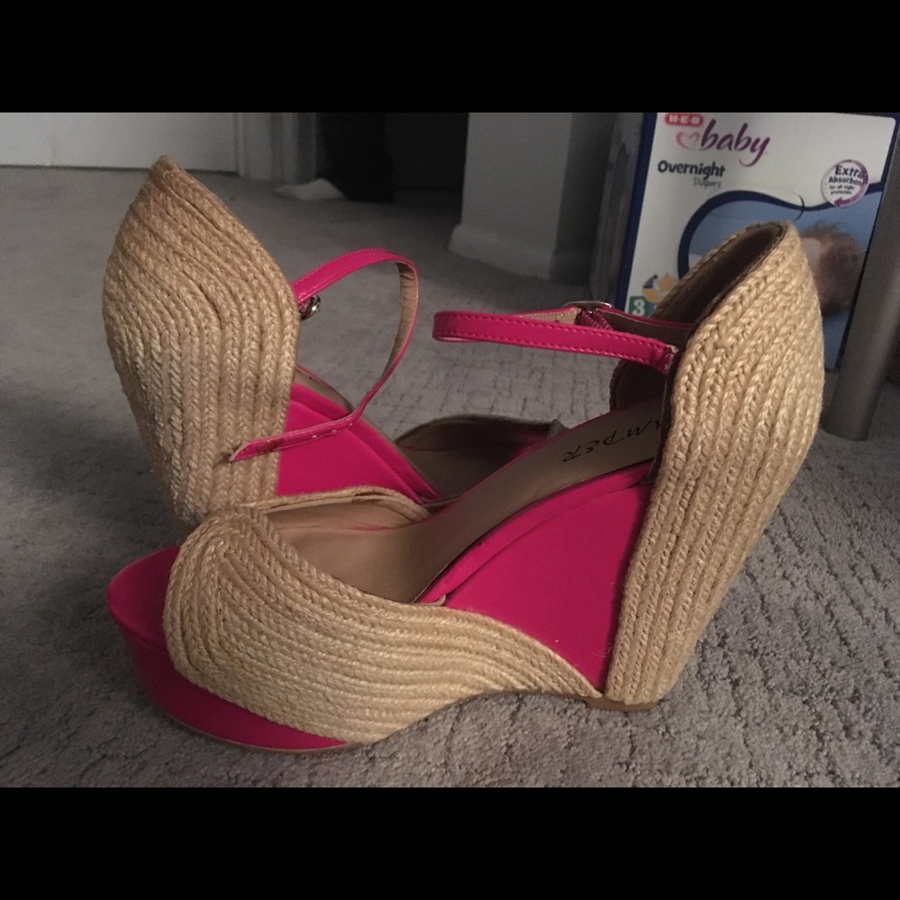 Pink wedge sandals